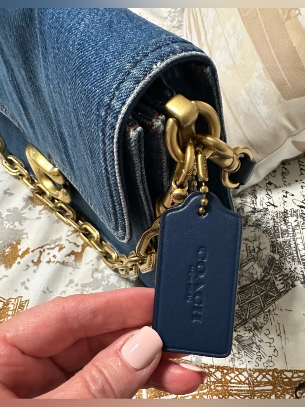 Coach Chain Tabby Shoulder Bag 30 in Denim - Picture 8 of 14